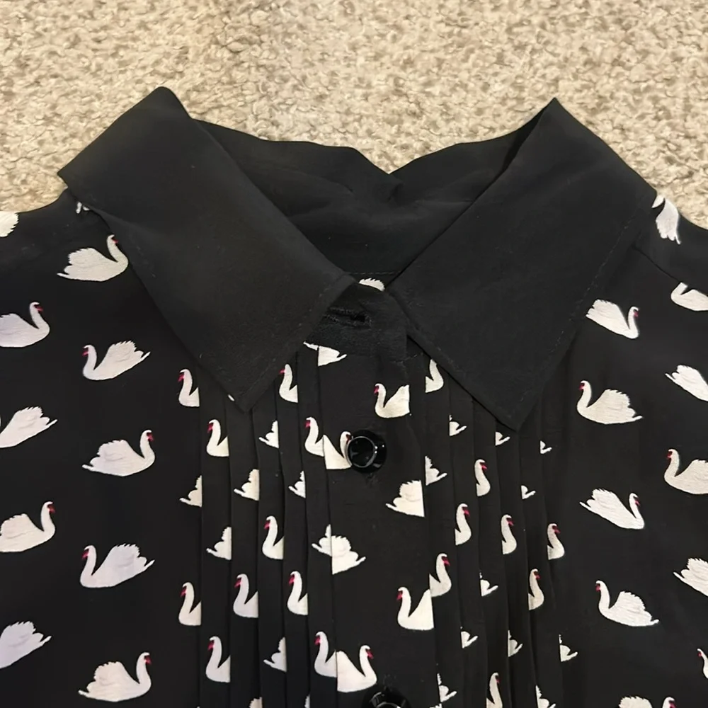 Kate Spade Swan Print Black & White Silk Rayon Dress, XS